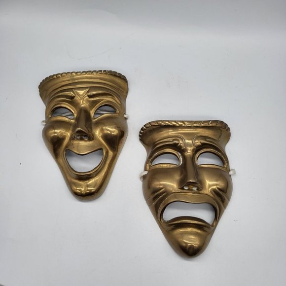 Vintage 5" Small Brass Comedy and Tragedy Theater Wall Art Masks - Picture 1 of 5